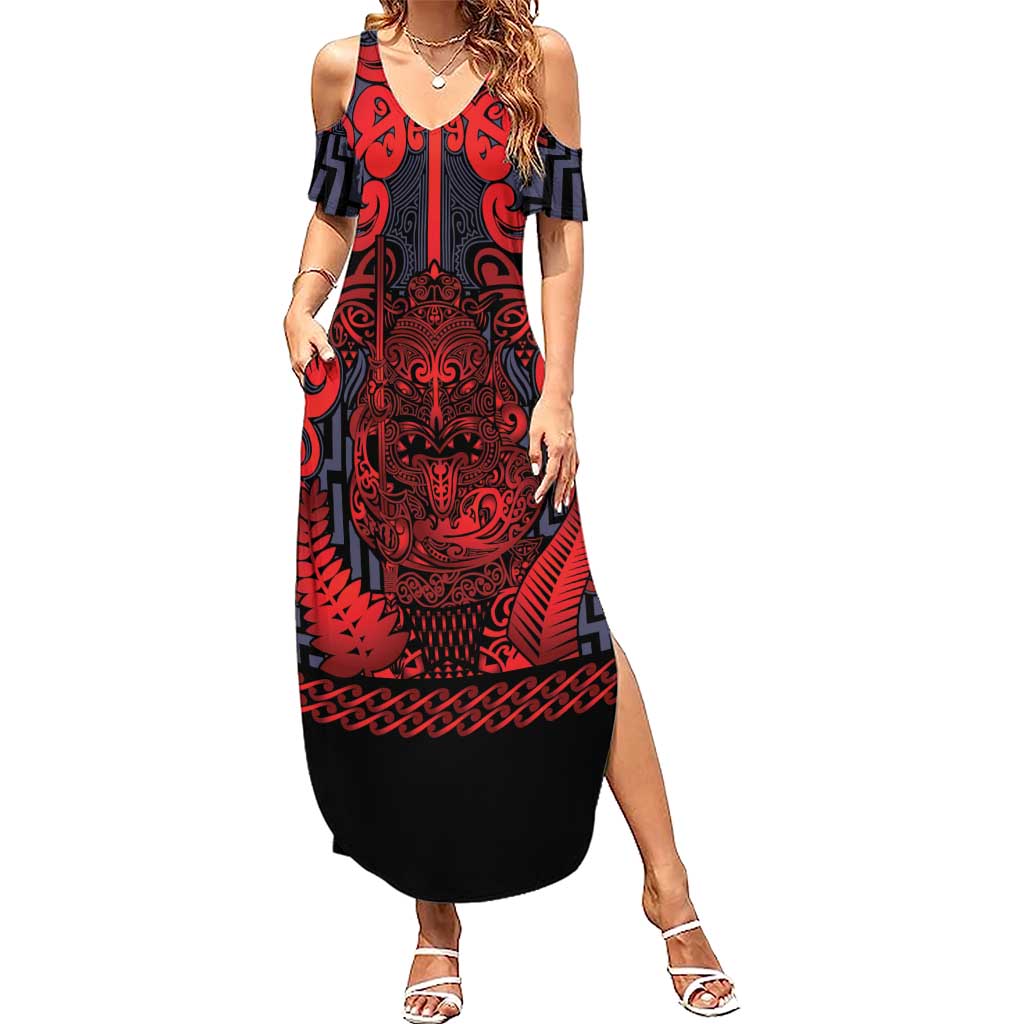 Custom New Zealand Taiaha Maori Family Matching Summer Maxi Dress and Hawaiian Shirt Whero Minimalist Silver Fern Tukutuku Motif LT9 Mom's Dress Red - Polynesian Pride