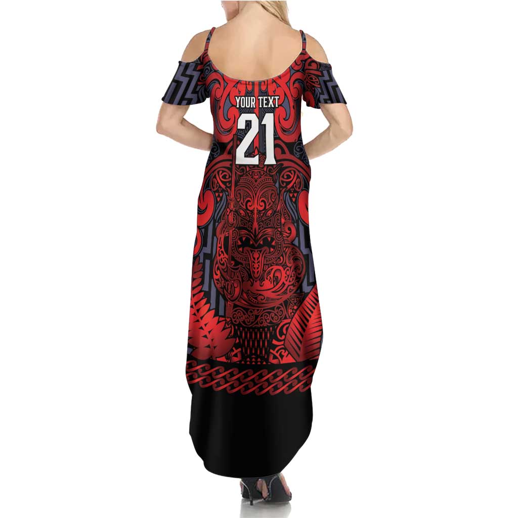 Custom New Zealand Taiaha Maori Family Matching Summer Maxi Dress and Hawaiian Shirt Whero Minimalist Silver Fern Tukutuku Motif LT9 - Polynesian Pride