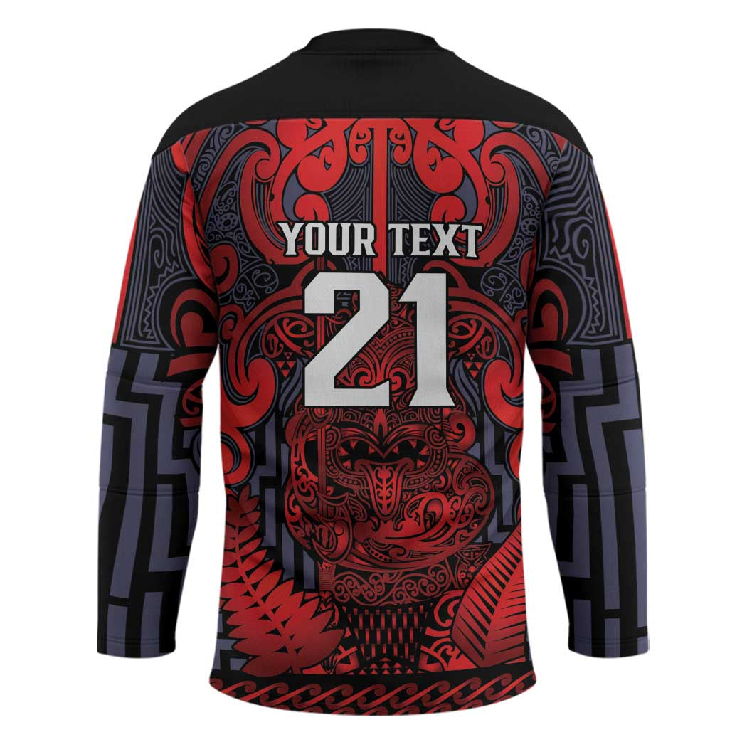 Custom New Zealand Taiaha Maori Hockey Jersey Whero Minimalist Silver Fern Tukutuku Motif LT9 - Polynesian Pride