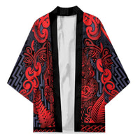 Custom New Zealand Taiaha Maori Kimono Whero Minimalist Silver Fern Tukutuku Motif LT9 Unisex Red - Polynesian Pride