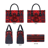 New Zealand Taiaha Maori Leather Bag Whero Minimalist Silver Fern Tukutuku Motif LT9 - Polynesian Pride