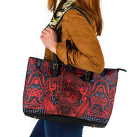 New Zealand Taiaha Maori Leather Tote Bag Whero Minimalist Silver Fern Tukutuku Motif LT9 Red - Polynesian Pride