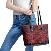 New Zealand Taiaha Maori Leather Tote Bag Whero Minimalist Silver Fern Tukutuku Motif LT9 - Polynesian Pride