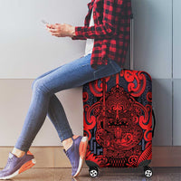 New Zealand Taiaha Maori Luggage Cover Whero Minimalist Silver Fern Tukutuku Motif LT9 - Polynesian Pride