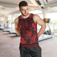 Custom New Zealand Taiaha Maori Men Tank Top Whero Minimalist Silver Fern Tukutuku Motif LT9 Red - Polynesian Pride