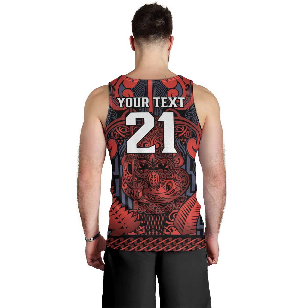 Custom New Zealand Taiaha Maori Men Tank Top Whero Minimalist Silver Fern Tukutuku Motif LT9 - Polynesian Pride