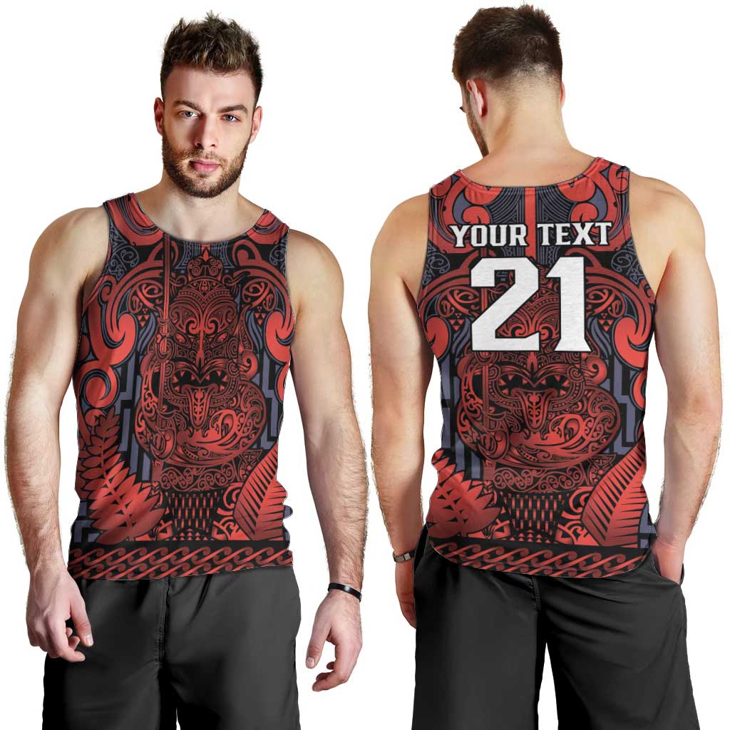 Custom New Zealand Taiaha Maori Men Tank Top Whero Minimalist Silver Fern Tukutuku Motif LT9 - Polynesian Pride