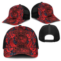 New Zealand Taiaha Maori Mesh Trucker Cap Whero Minimalist Silver Fern Tukutuku Motif LT9 - Polynesian Pride