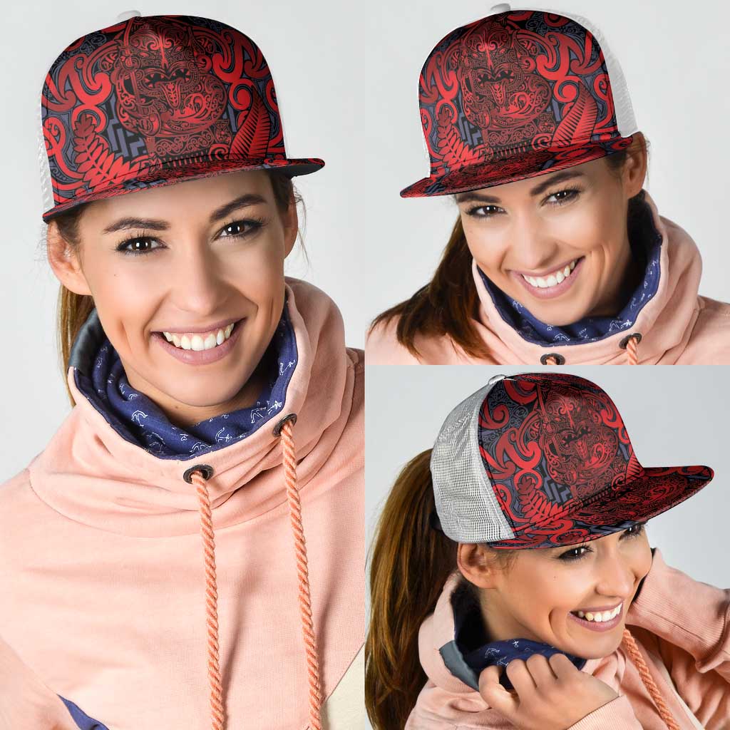 New Zealand Taiaha Maori Mesh Trucker Cap Whero Minimalist Silver Fern Tukutuku Motif LT9 - Polynesian Pride