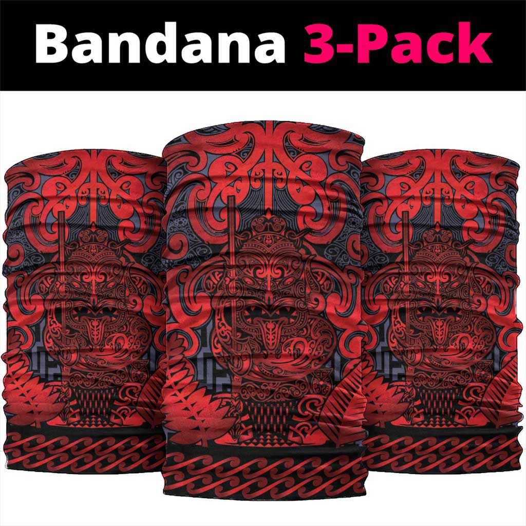 New Zealand Taiaha Maori Neck Gaiter Whero Minimalist Silver Fern Tukutuku Motif LT9 package One Size: 25*50cm Red - Polynesian Pride