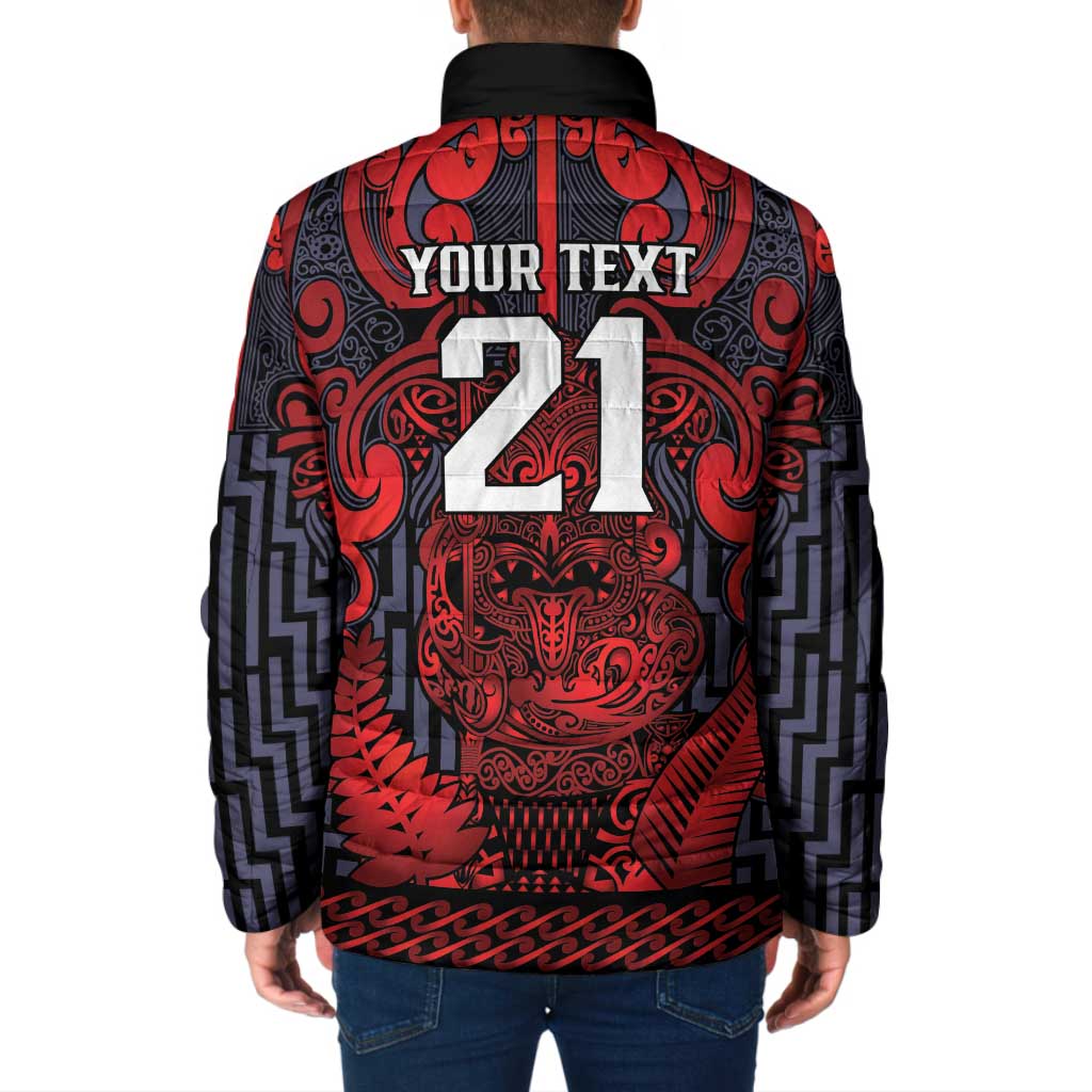 Custom New Zealand Taiaha Maori Padded Jacket Whero Minimalist Silver Fern Tukutuku Motif LT9 - Polynesian Pride