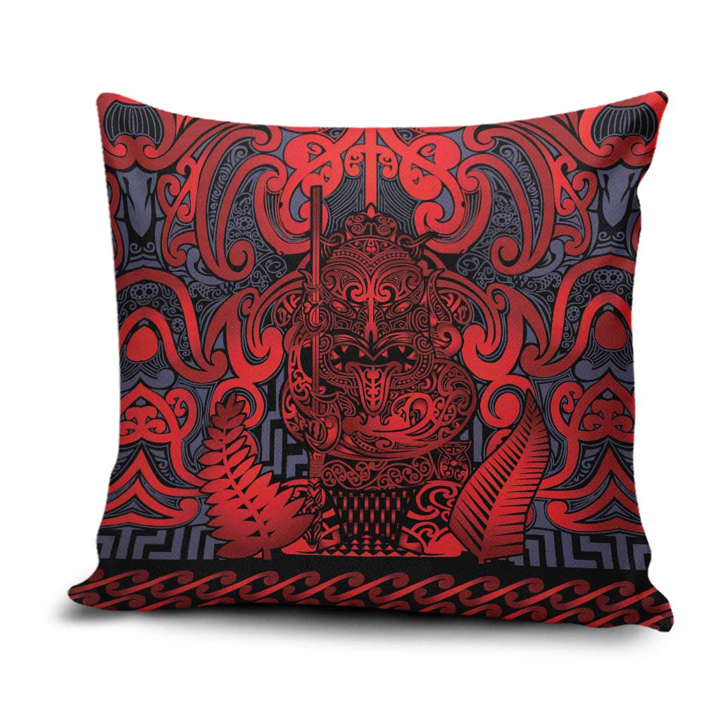 New Zealand Taiaha Maori Pillow Cover Whero Minimalist Silver Fern Tukutuku Motif LT9 Red - Polynesian Pride