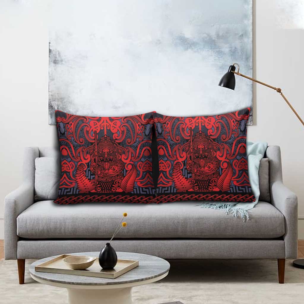 New Zealand Taiaha Maori Pillow Cover Whero Minimalist Silver Fern Tukutuku Motif LT9 - Polynesian Pride