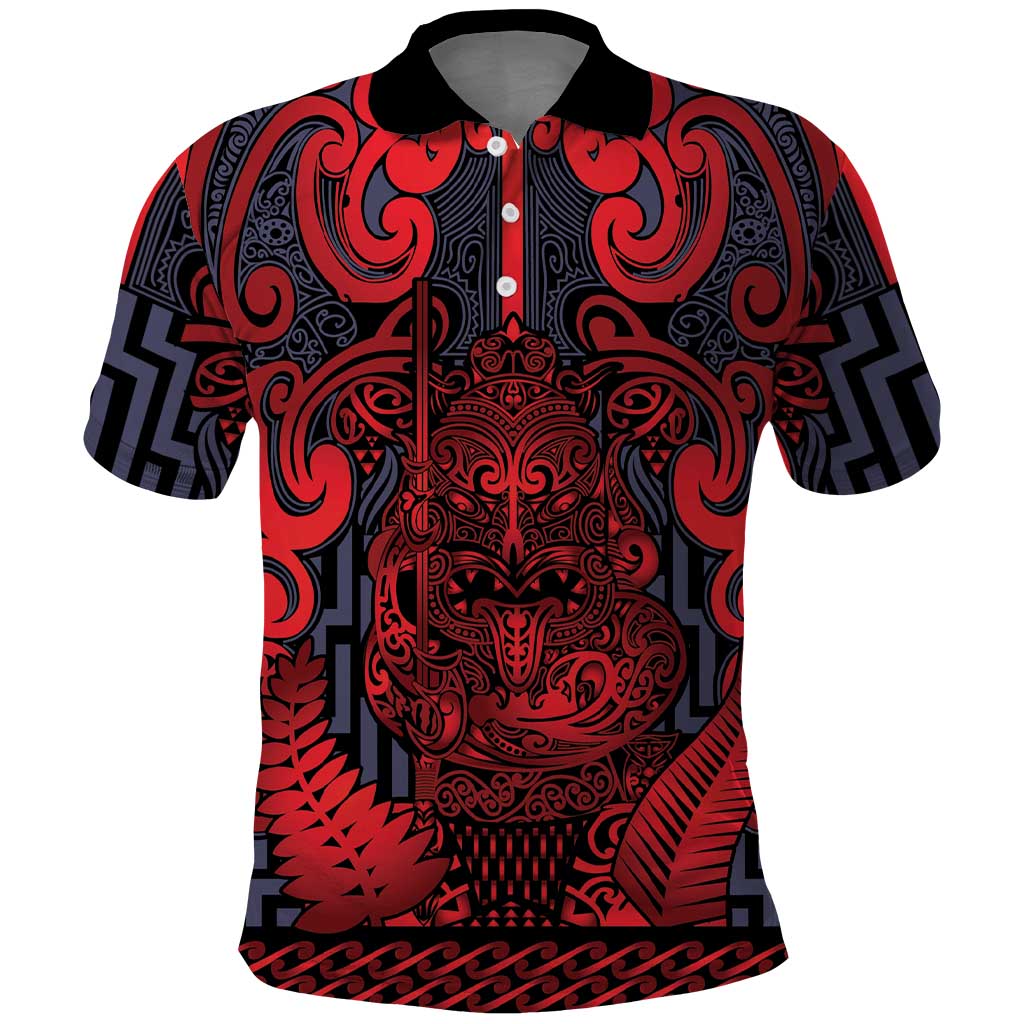 Custom New Zealand Taiaha Maori Polo Shirt Whero Minimalist Silver Fern Tukutuku Motif LT9 Red - Polynesian Pride