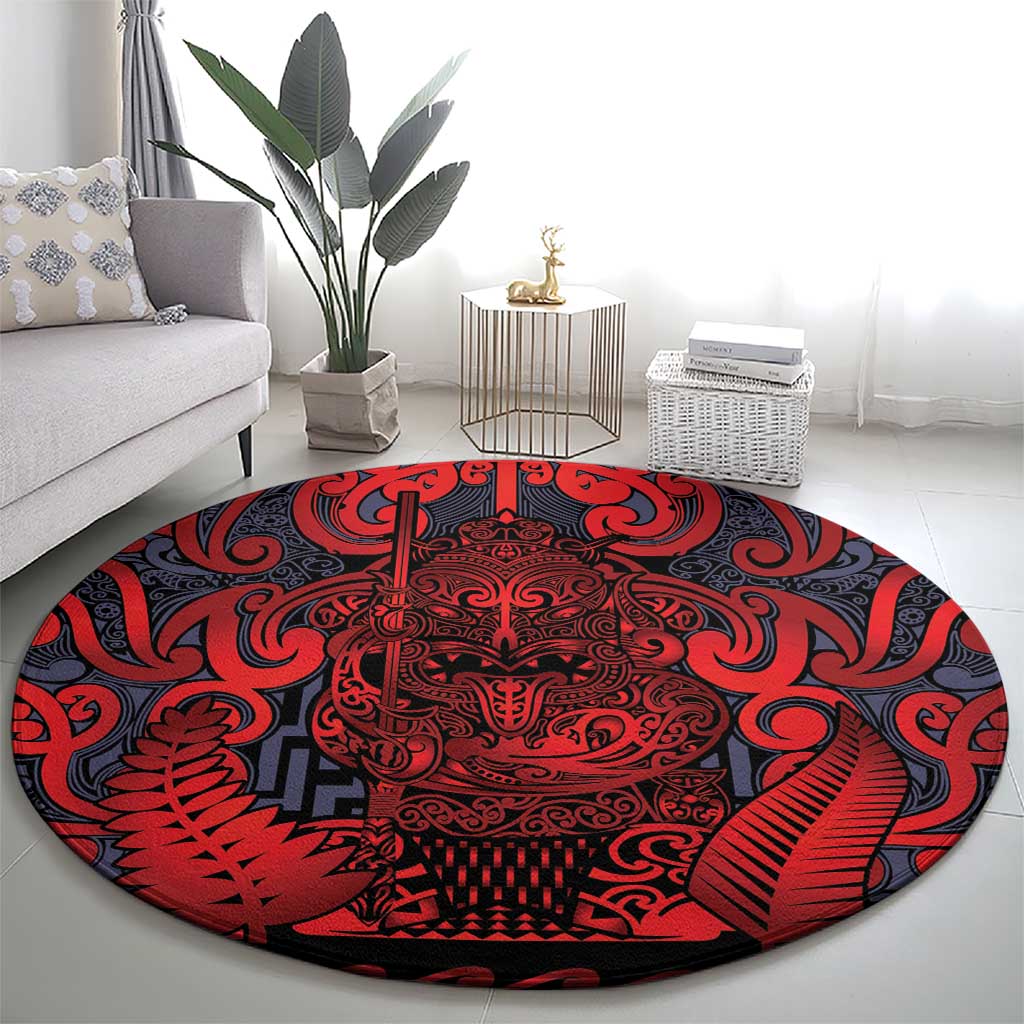 New Zealand Taiaha Maori Round Carpet Whero Minimalist Silver Fern Tukutuku Motif LT9 - Polynesian Pride