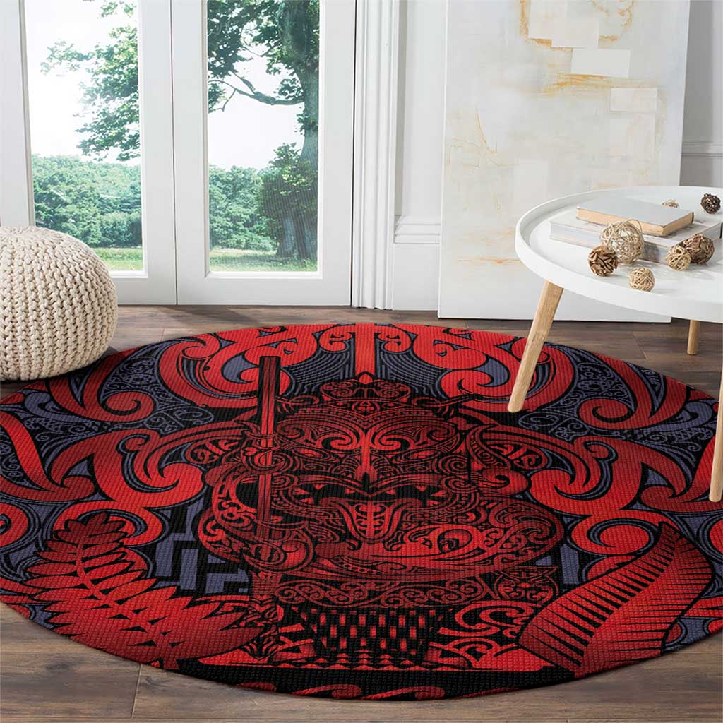 New Zealand Taiaha Maori Round Carpet Whero Minimalist Silver Fern Tukutuku Motif LT9 - Polynesian Pride