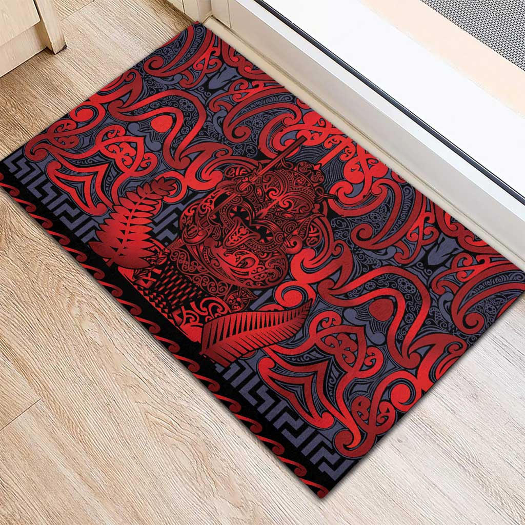 New Zealand Taiaha Maori Rubber Doormat Whero Minimalist Silver Fern Tukutuku Motif LT9 - Polynesian Pride