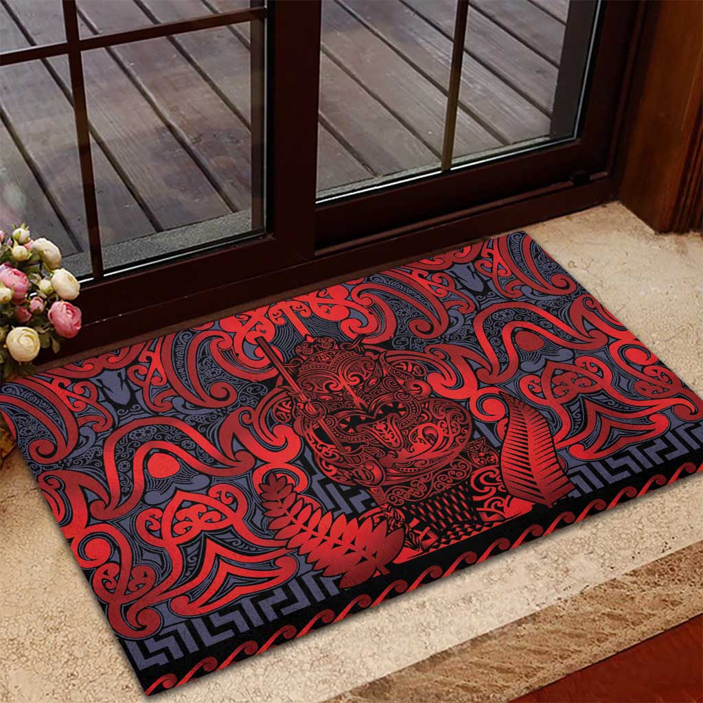 New Zealand Taiaha Maori Rubber Doormat Whero Minimalist Silver Fern Tukutuku Motif LT9 - Polynesian Pride