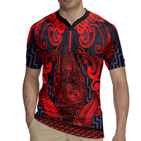 Custom New Zealand Taiaha Maori Rugby Jersey Whero Minimalist Silver Fern Tukutuku Motif LT9 - Polynesian Pride