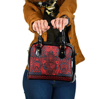 New Zealand Taiaha Maori Shoulder Handbag Whero Minimalist Silver Fern Tukutuku Motif LT9 One Size Red - Polynesian Pride