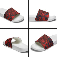 New Zealand Taiaha Maori Slide Sandals Whero Minimalist Silver Fern Tukutuku Motif LT9 - Polynesian Pride