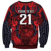 Custom New Zealand Taiaha Maori Sweatshirt Whero Minimalist Silver Fern Tukutuku Motif LT9 - Polynesian Pride