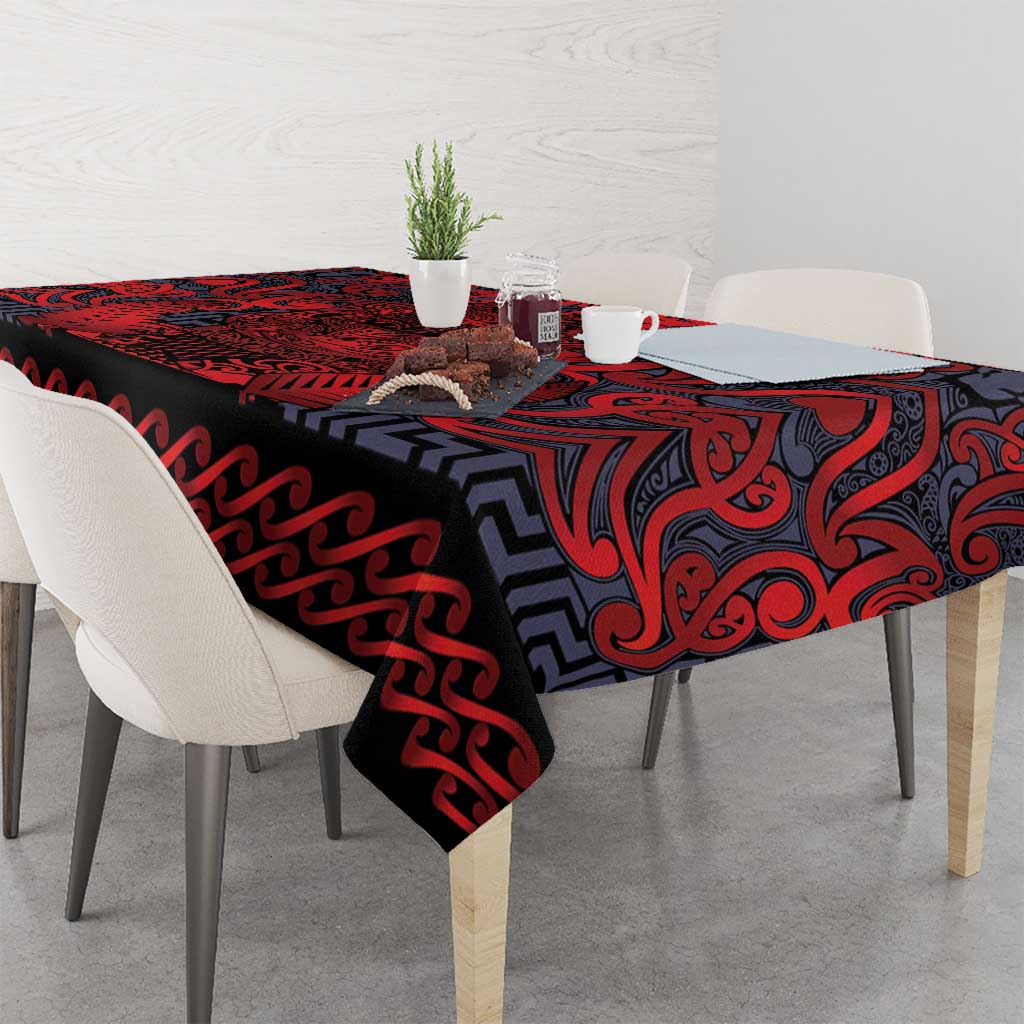 New Zealand Taiaha Maori Tablecloth Whero Minimalist Silver Fern Tukutuku Motif LT9 - Polynesian Pride