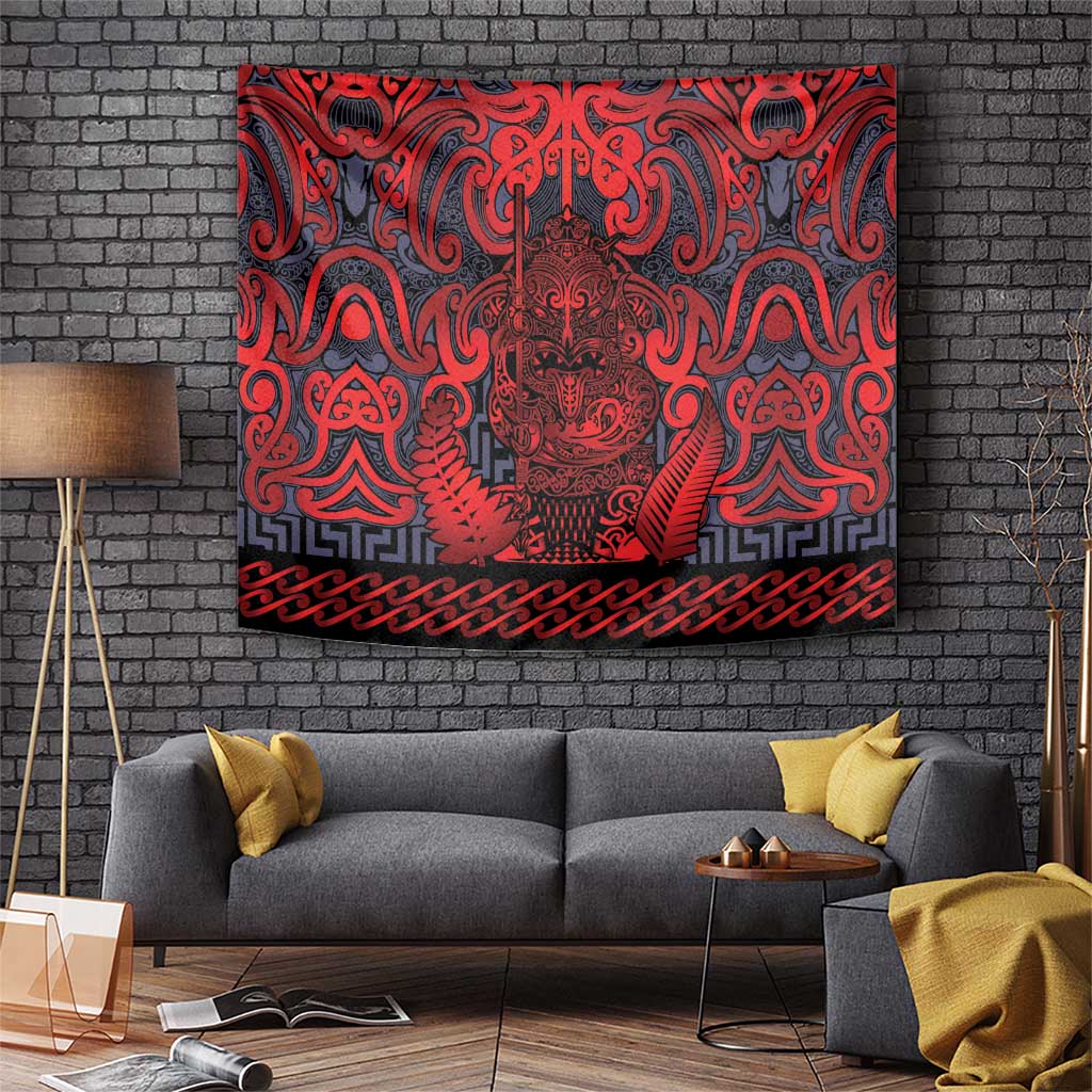 New Zealand Taiaha Maori Tapestry Whero Minimalist Silver Fern Tukutuku Motif LT9 Red - Polynesian Pride