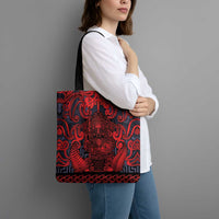 New Zealand Taiaha Maori Tote Bag Whero Minimalist Silver Fern Tukutuku Motif LT9 - Polynesian Pride