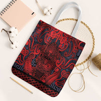 New Zealand Taiaha Maori Tote Bag Whero Minimalist Silver Fern Tukutuku Motif LT9 White Strap One Size Red - Polynesian Pride