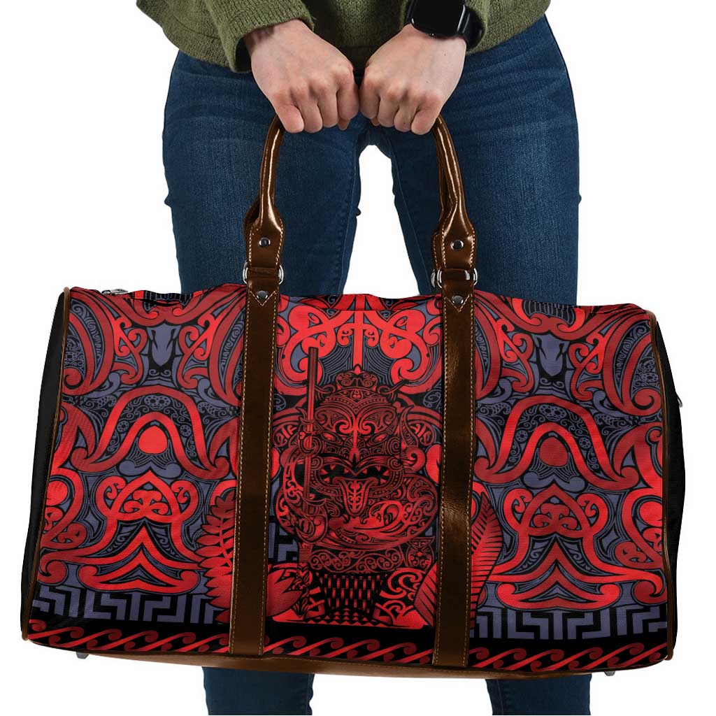 New Zealand Taiaha Maori Travel Bag Whero Minimalist Silver Fern Tukutuku Motif LT9 Red - Polynesian Pride