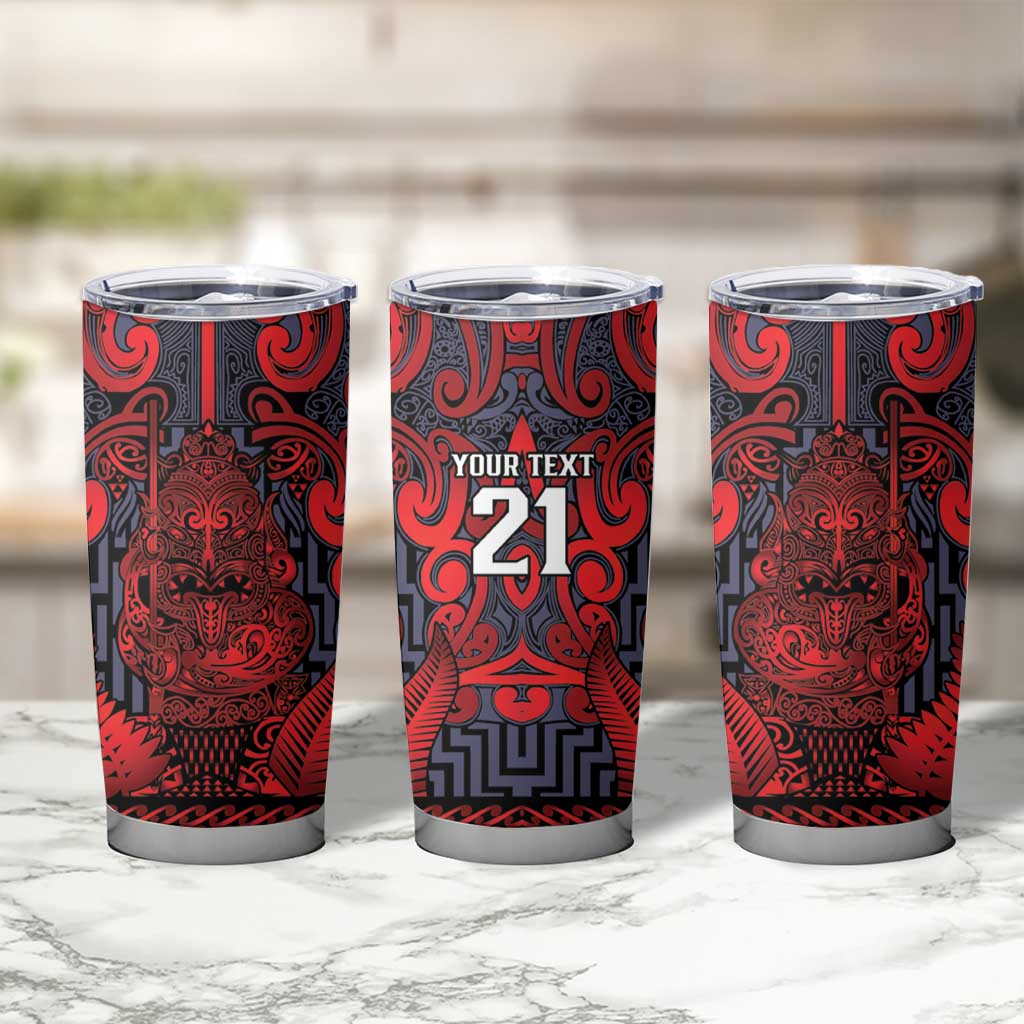 Custom New Zealand Taiaha Maori Tumbler Cup Whero Minimalist Silver Fern Tukutuku Motif LT9 - Polynesian Pride