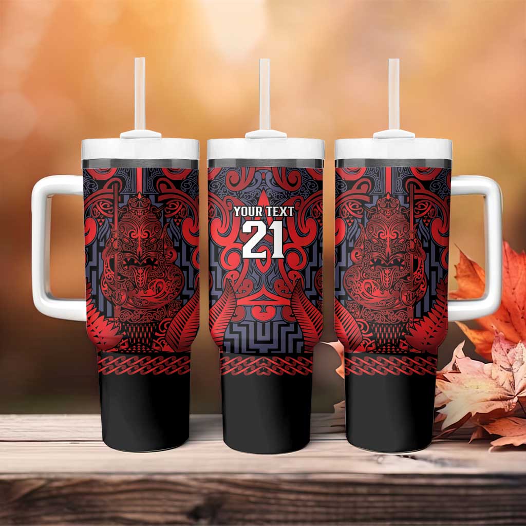 Custom New Zealand Taiaha Maori Tumbler With Handle Whero Minimalist Silver Fern Tukutuku Motif LT9 - Polynesian Pride