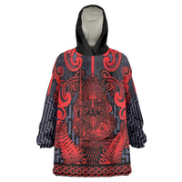 Custom New Zealand Taiaha Maori Wearable Blanket Hoodie Whero Minimalist Silver Fern Tukutuku Motif LT9 One Size Red - Polynesian Pride
