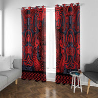 New Zealand Taiaha Maori Window Curtain Whero Minimalist Silver Fern Tukutuku Motif LT9 With Grommets Red - Polynesian Pride
