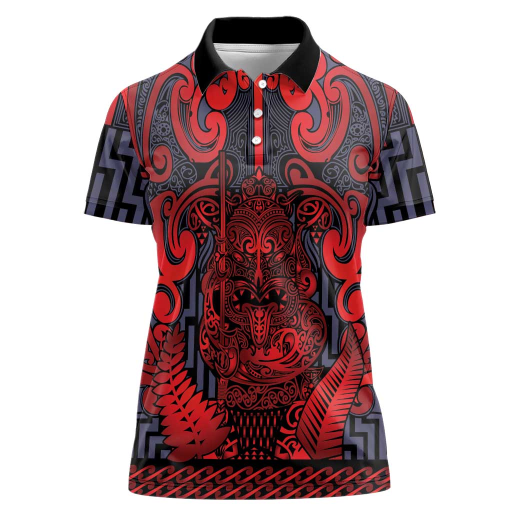 Custom New Zealand Taiaha Maori Women Polo Shirt Whero Minimalist Silver Fern Tukutuku Motif LT9 Female Red - Polynesian Pride