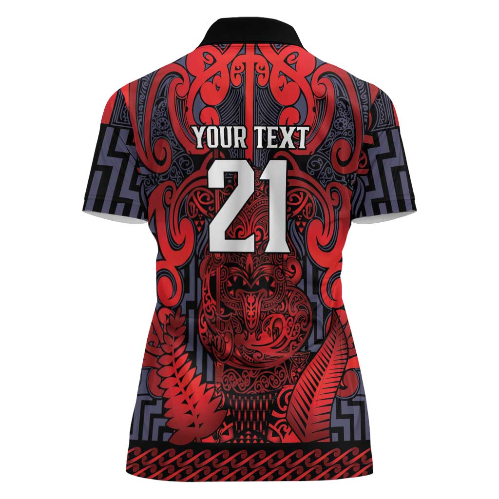 Custom New Zealand Taiaha Maori Women Polo Shirt Whero Minimalist Silver Fern Tukutuku Motif LT9 - Polynesian Pride