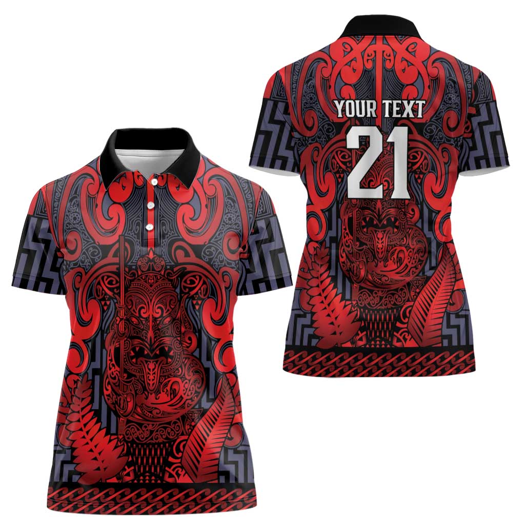 Custom New Zealand Taiaha Maori Women Polo Shirt Whero Minimalist Silver Fern Tukutuku Motif LT9 - Polynesian Pride