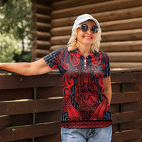 Custom New Zealand Taiaha Maori Women Polo Shirt Whero Minimalist Silver Fern Tukutuku Motif LT9 - Polynesian Pride