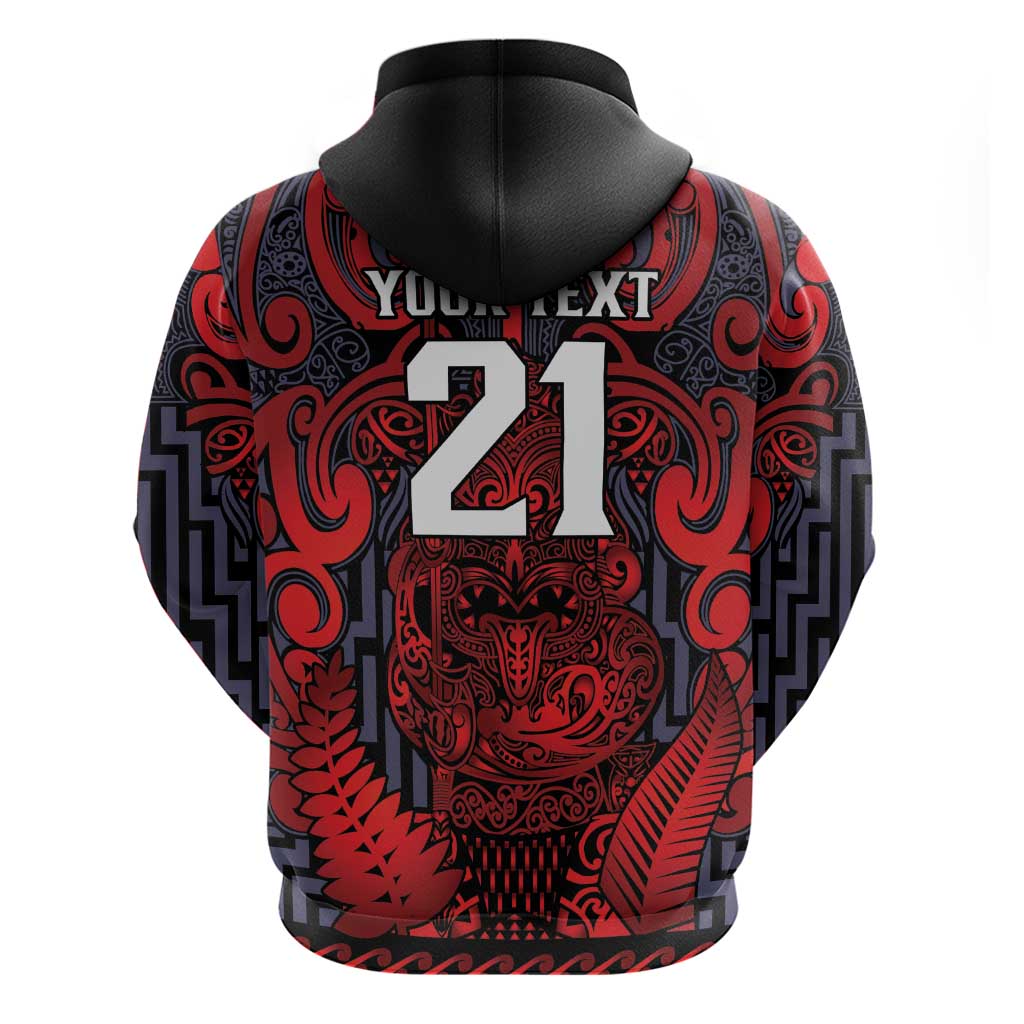 Custom New Zealand Taiaha Maori Zip Hoodie Whero Minimalist Silver Fern Tukutuku Motif LT9 - Polynesian Pride