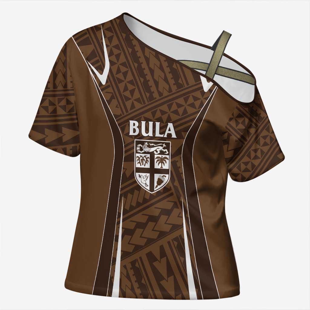 Custom Oceania Football Bula Fiji Cross Shoulder Shirt Polynesian Tribal Pattern