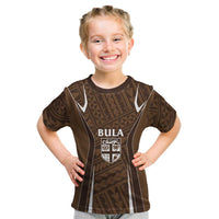 Custom Oceania Football Bula Fiji Kid T Shirt Polynesian Tribal Pattern