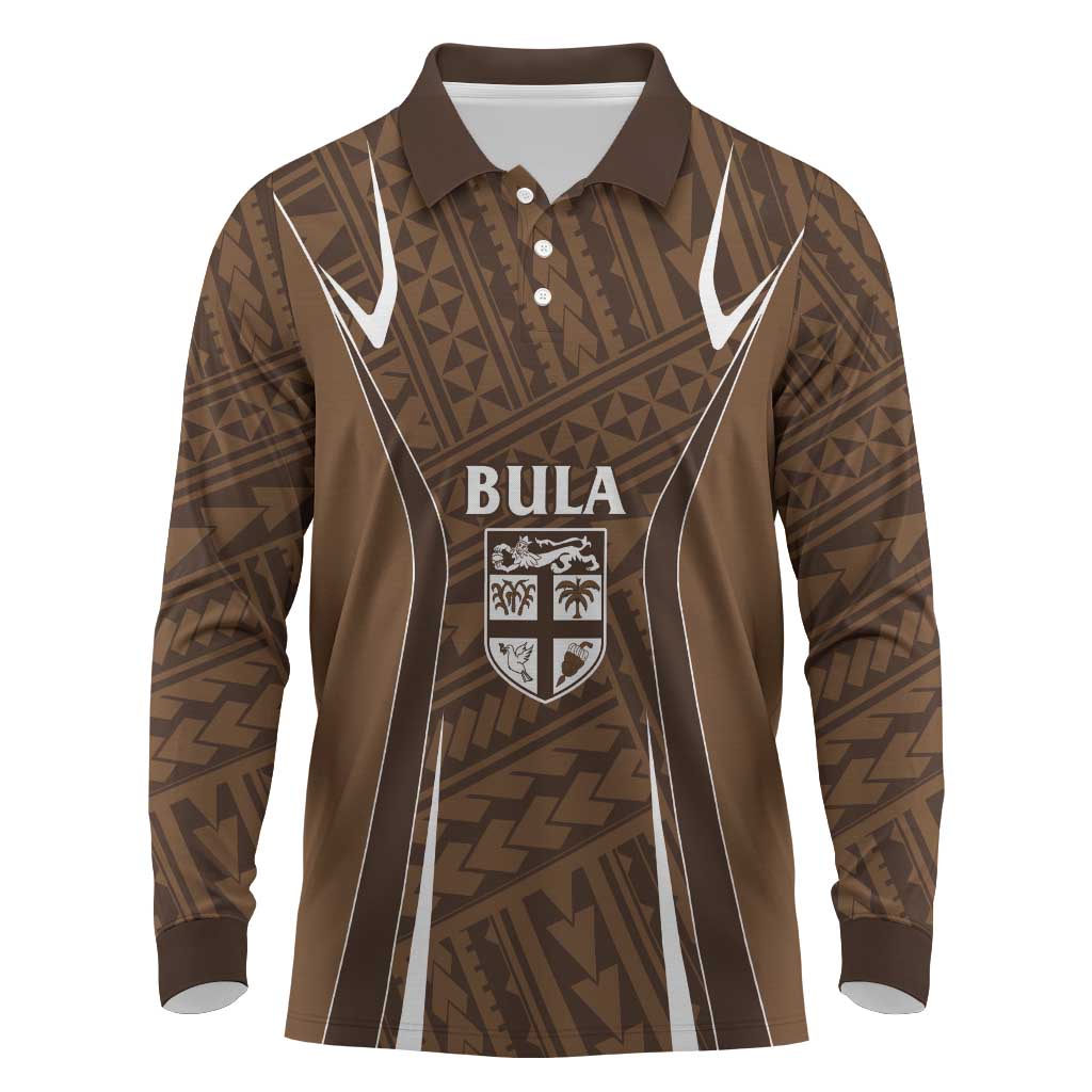 Custom Oceania Football Bula Fiji Long Sleeve Polo Shirt Polynesian Tribal Pattern