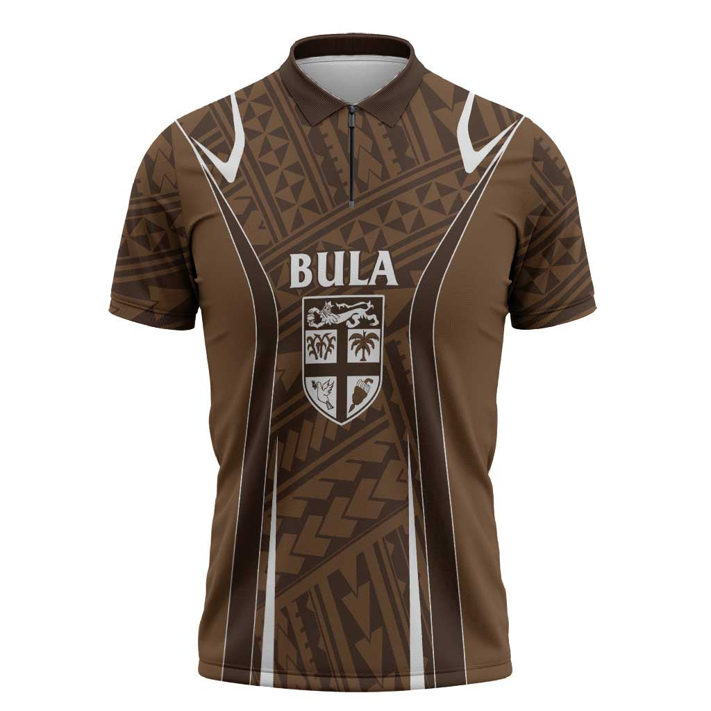 Custom Oceania Football Bula Fiji Zipper Polo Shirt Polynesian Tribal Pattern