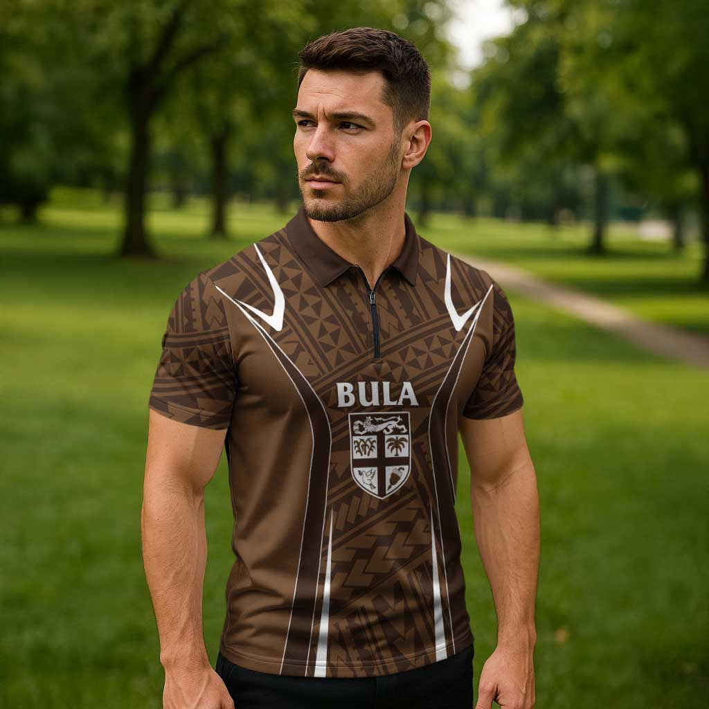Custom Oceania Football Bula Fiji Zipper Polo Shirt Polynesian Tribal Pattern