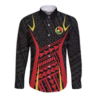 Custom Oceania Football Papua New Guinea Long Sleeve Button Shirt Polynesian Tribal Pattern