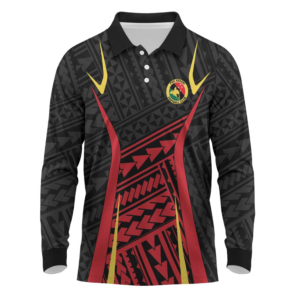 Custom Oceania Football Papua New Guinea Long Sleeve Polo Shirt Polynesian Tribal Pattern