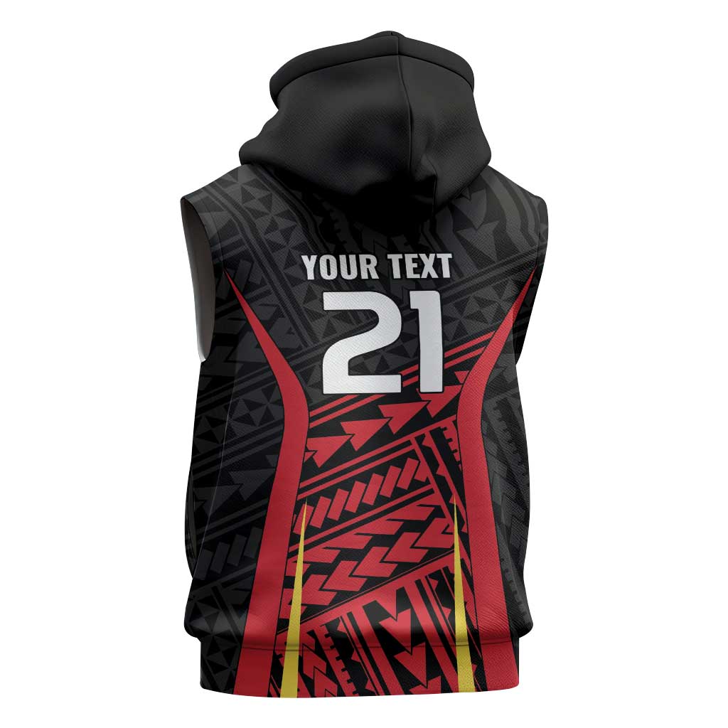 Custom Oceania Football Papua New Guinea Sleeveless Hoodie Polynesian Tribal Pattern