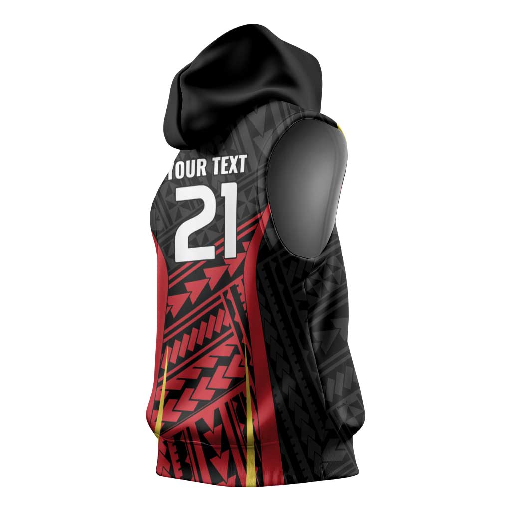 Custom Oceania Football Papua New Guinea Sleeveless Hoodie Polynesian Tribal Pattern