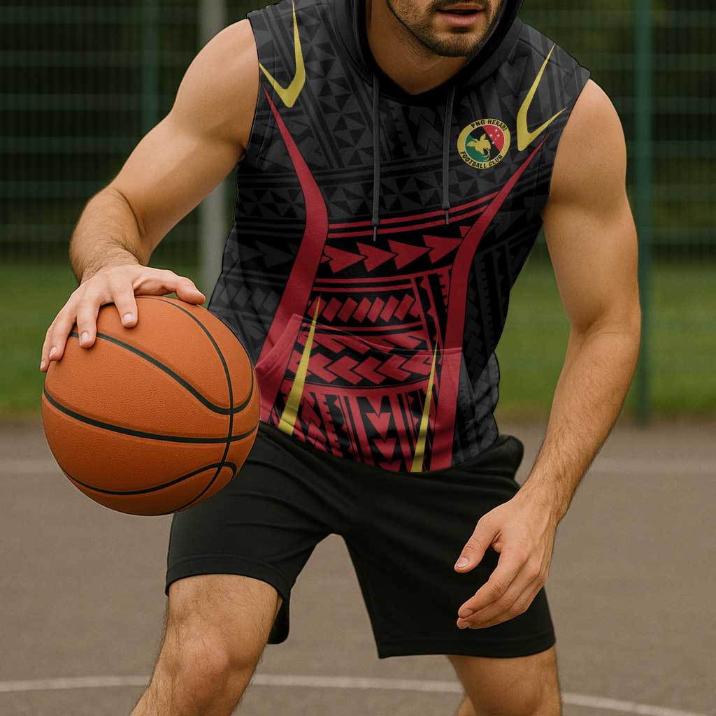 Custom Oceania Football Papua New Guinea Sleeveless Hoodie Polynesian Tribal Pattern